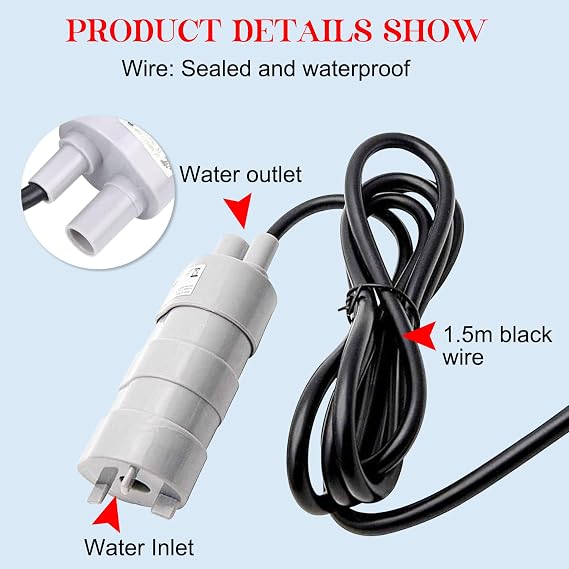 12V Water Pump Submersible High Flow Pumps Micro Motor Water Pump for Motor Home Pond Aquarium,Fish Tank Fountain 600 L/H 5 m Maximum Lift Freshwater Pump