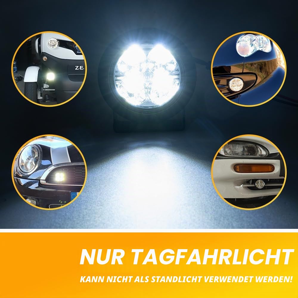 2 x 70 mm universelle runde LED-Tagfahrleuchten DRL für Auto, ATV und Motorräder