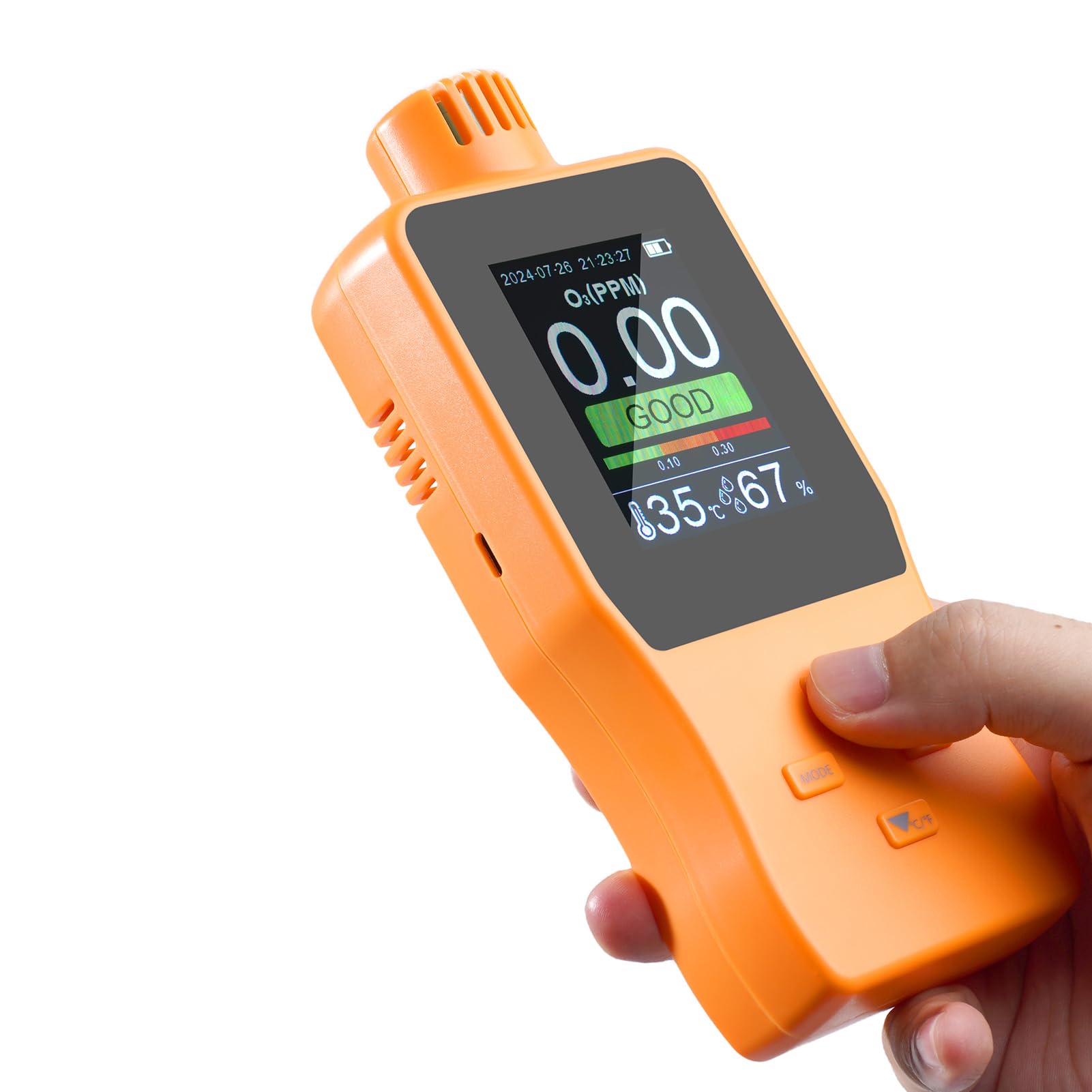 Domary Analizador de Ozono Inteligente con Medidor de Temperatura y Humedad para Pruebas Calidad del Aire, Batería 2500 MAh, Estuche Resistente Incluido