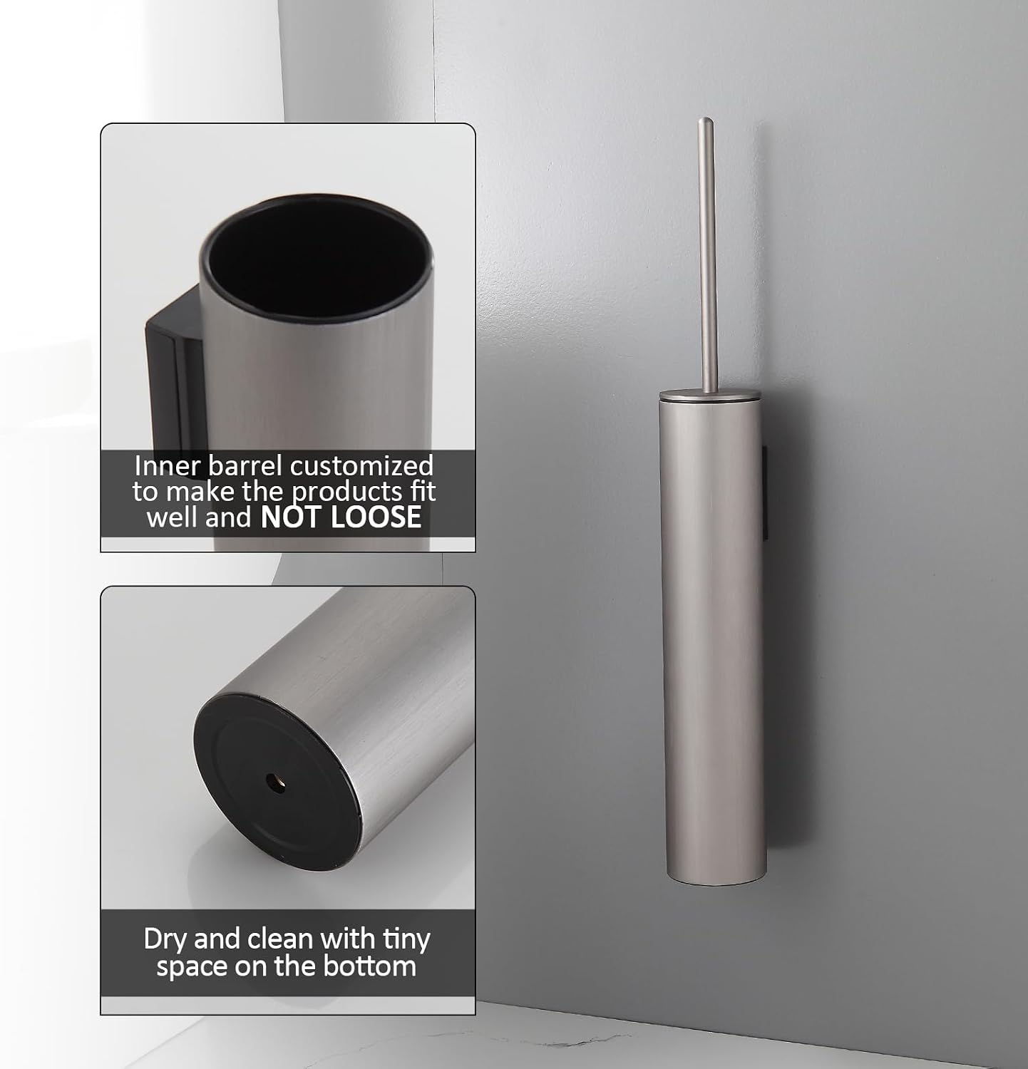 BGL Toilet Brush and Holder Set Brushed Nickel Wall Mounted for Bathroom Round Design image 4