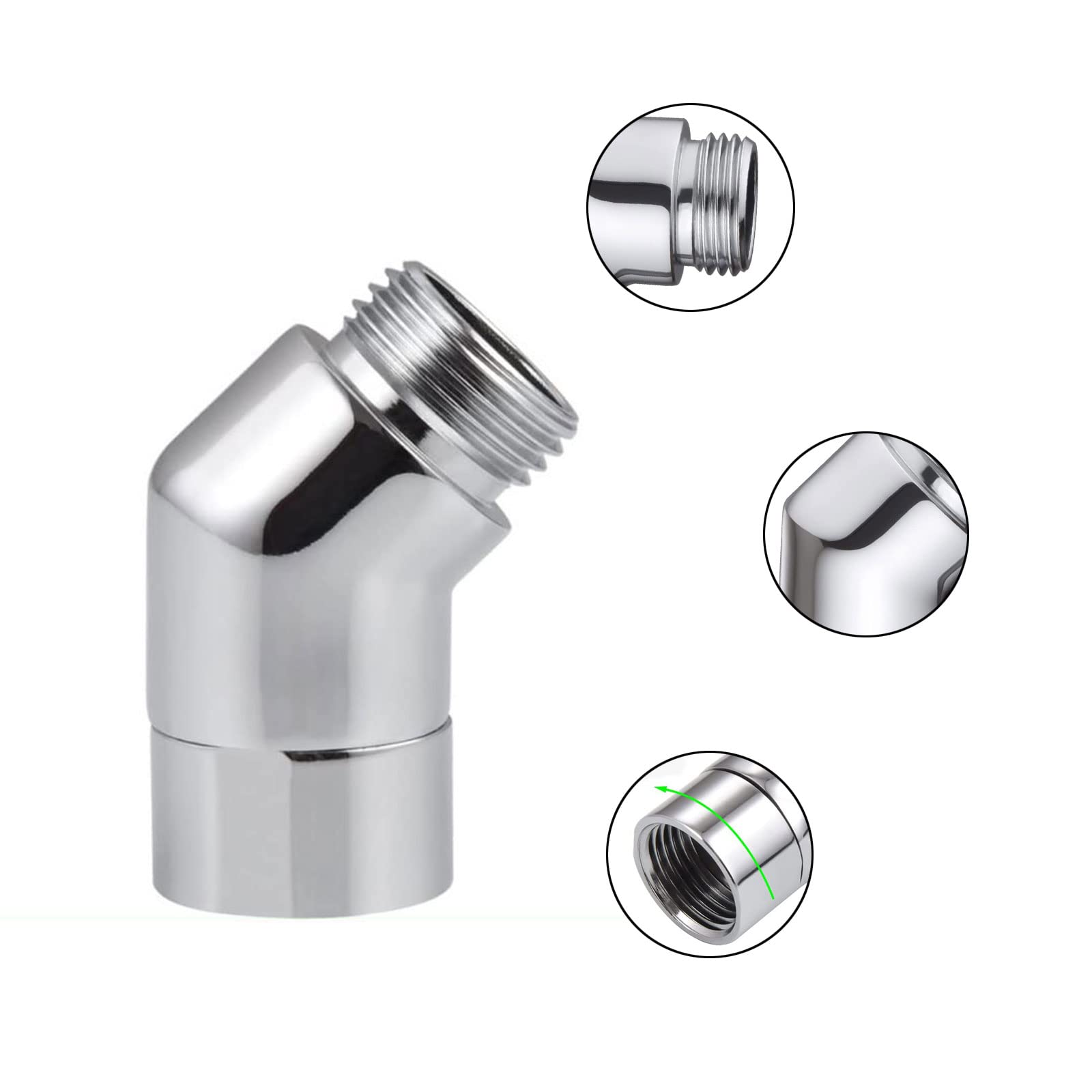 Douchekopadapter, massief messing 135-graads douche elleboogadapter, G1/2 douchekopverlengingsarmconnector (chroom) (draaibaar Douchekopadapter, massief messing 135-graads douche elleboogadapter, G1/2 douchekopverlengingsarmconnector (chroom) (draaibaar