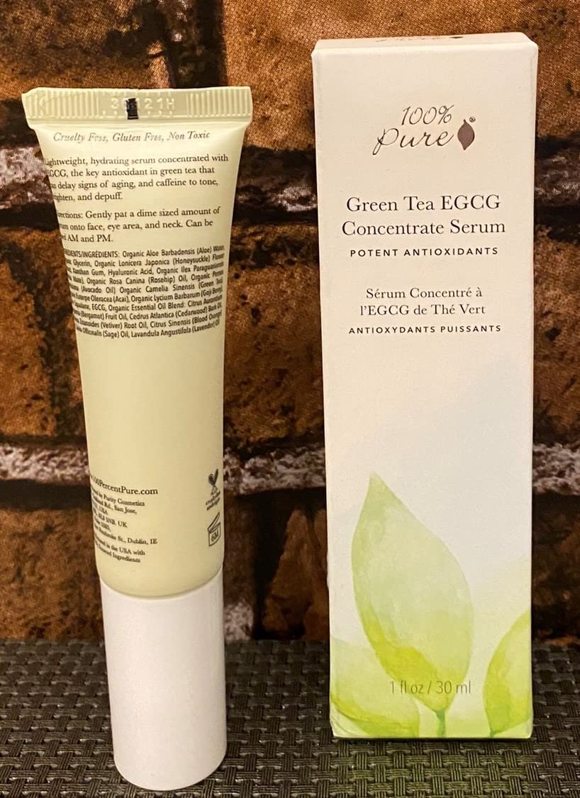 100% PURE Green Tea EGCG Serum, Daily Anti-Wrinkle Serum for All Skin Types, Anti-Wrinkle Facial Serum, Made with Green Tea EGCG (1 Fl Oz)