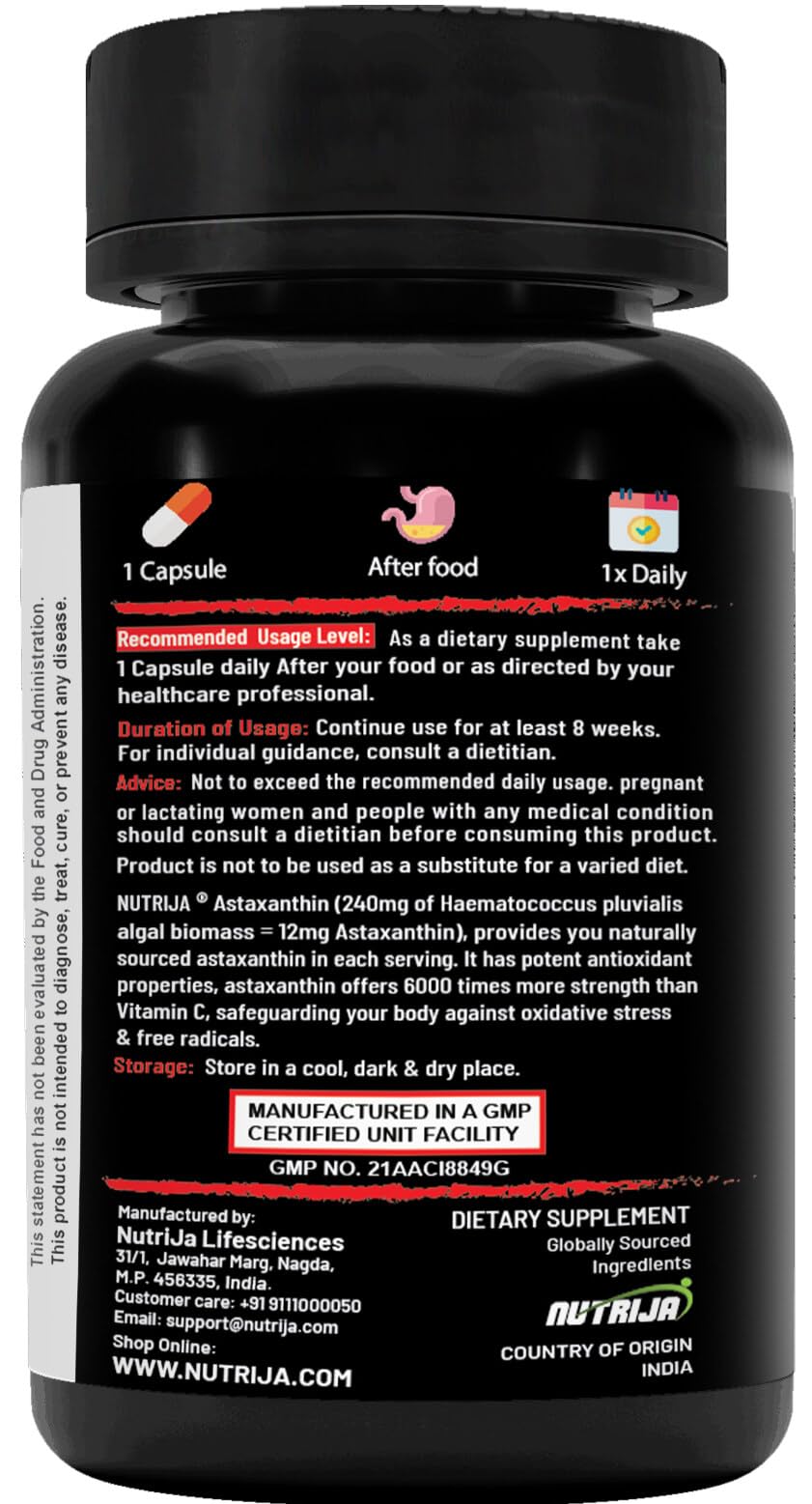 NutriJa Astaxanthin 12mg β Naturally Sourced from Algae, Antioxidant Supplement | Supports Cardiovascular Health, Support Healthy Ageing (30 Capsules) 1