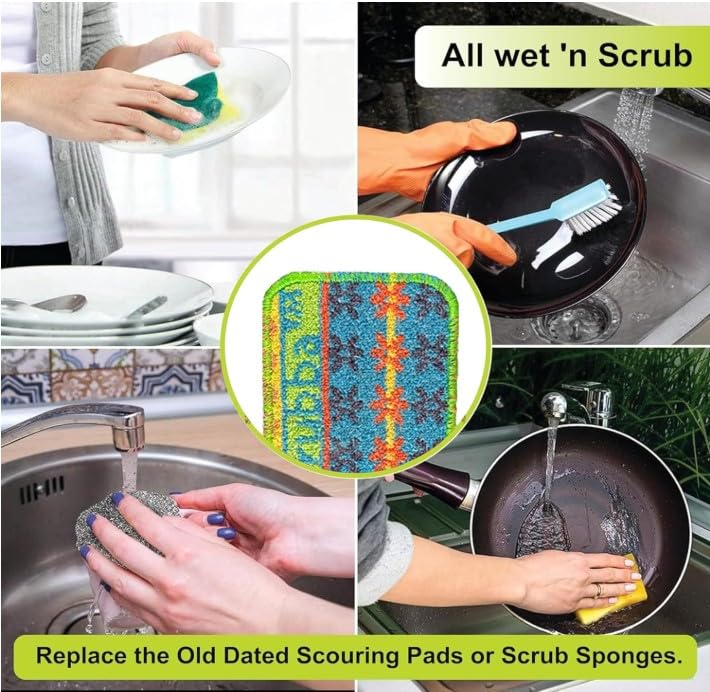 Image of Wet-it! Skrubba 12-Pack Reusable Dish Scrubbers - Non-Scratch Scouring Pads for Kitchen & Household - Eco-Friendly, Dishwasher Safe Scrub Sponges for Dishes, Pots & Pans (Vogue)