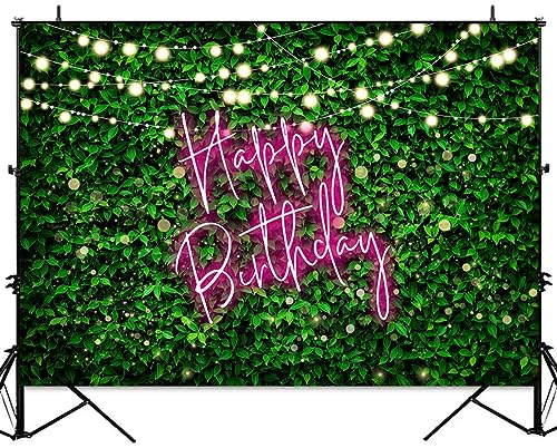 Fondo fotográfico Happy Birthday hojas verdes 7x5ft miniatura 2