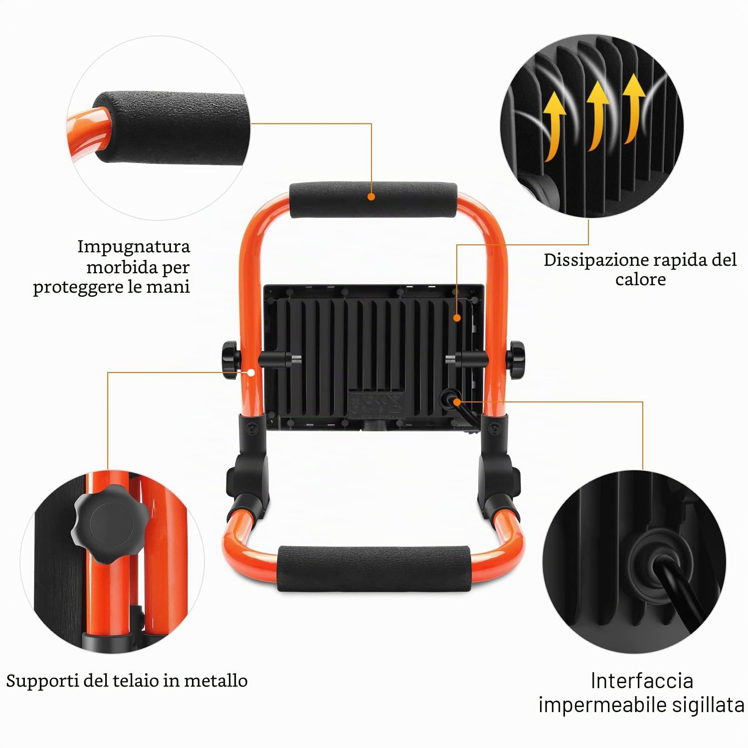 MEIHUA 60W Faretto LED da Cantiere, Lampada da Lavoro Portatile 5200LM 6500K, Rotazione 360° con Staffa Pieghevole, Faro LED da Costruzione Impermeabile IP66 per Officina, Esterni, Garage