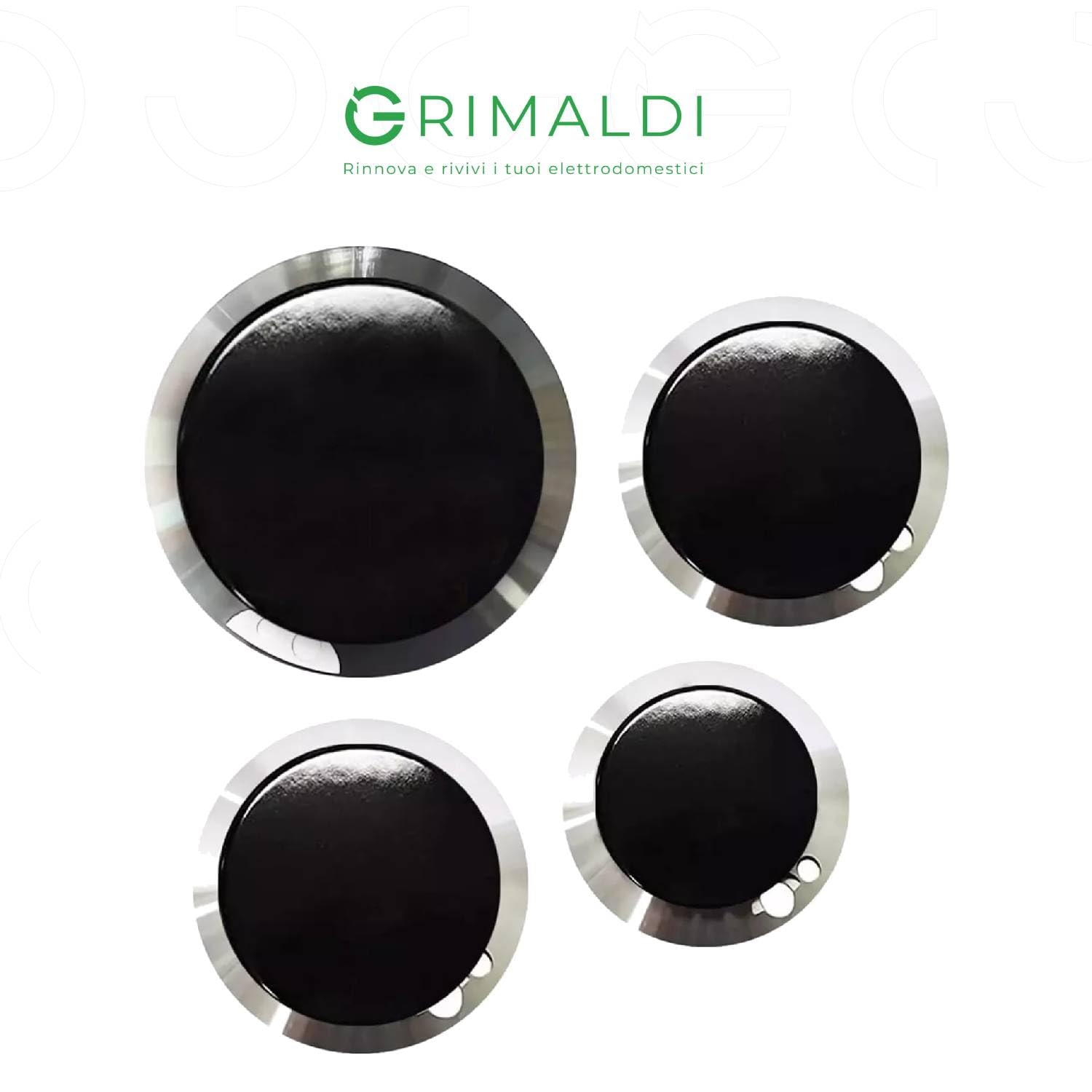G GRIMALDI Kit 4 Bruciatori Compatibile SMEG 902001 Completi di Piattelli Spartifiamma per Cucina Piano Cottura 4 fuochi - Originale Made in Italy