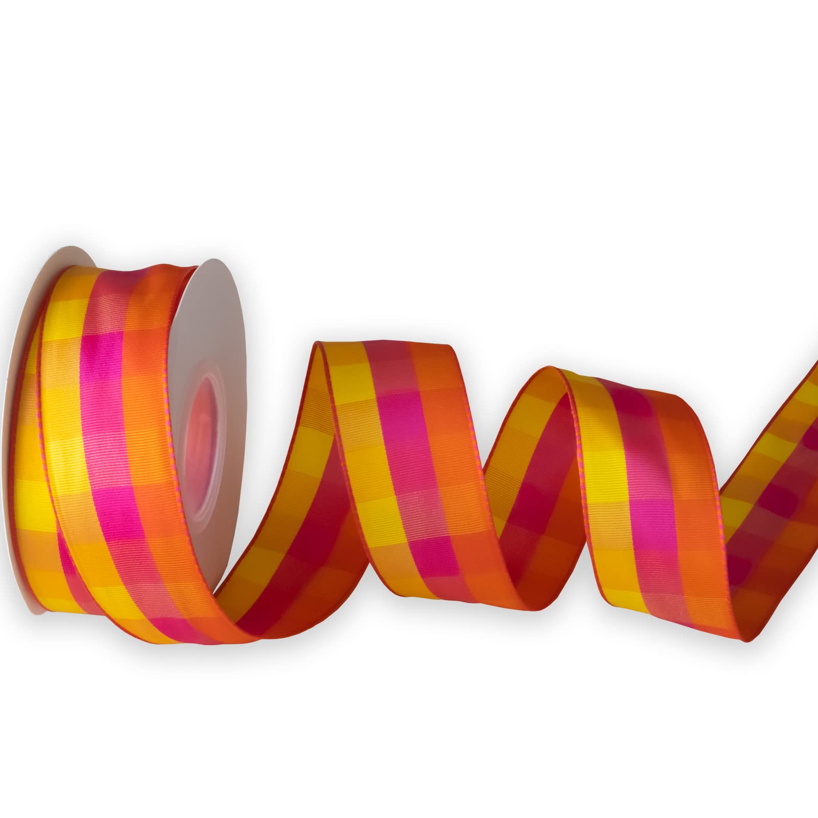 Amazon.com: KLTRIBBON Wired Plaid Ribbon Orange Pink Yellow