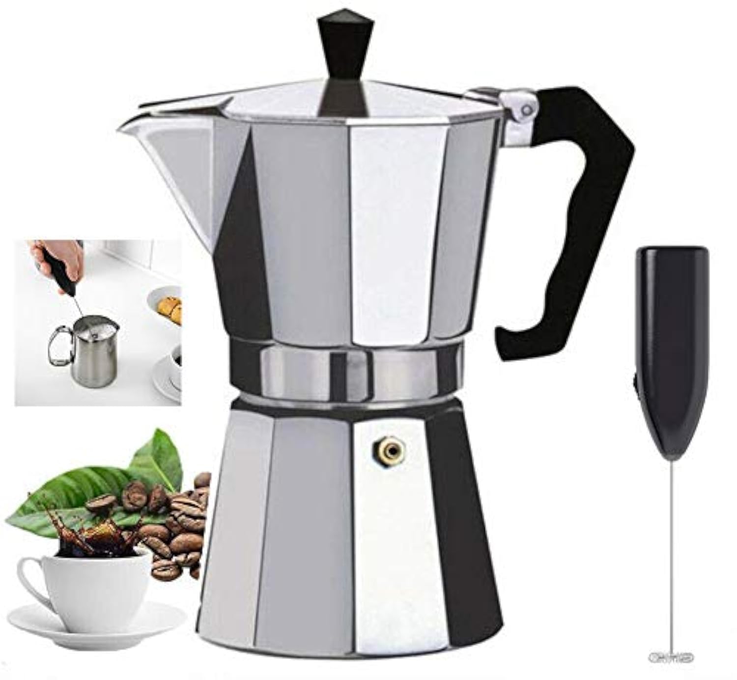 12 CUP Italian Espresso STOVE TOP Coffee Maker & Electric MILK FROTHER -Continental Percolator Pot Jug, Camping, Caravan, Brewing Rich Coffee (12 CUP Espresso & Frother)
