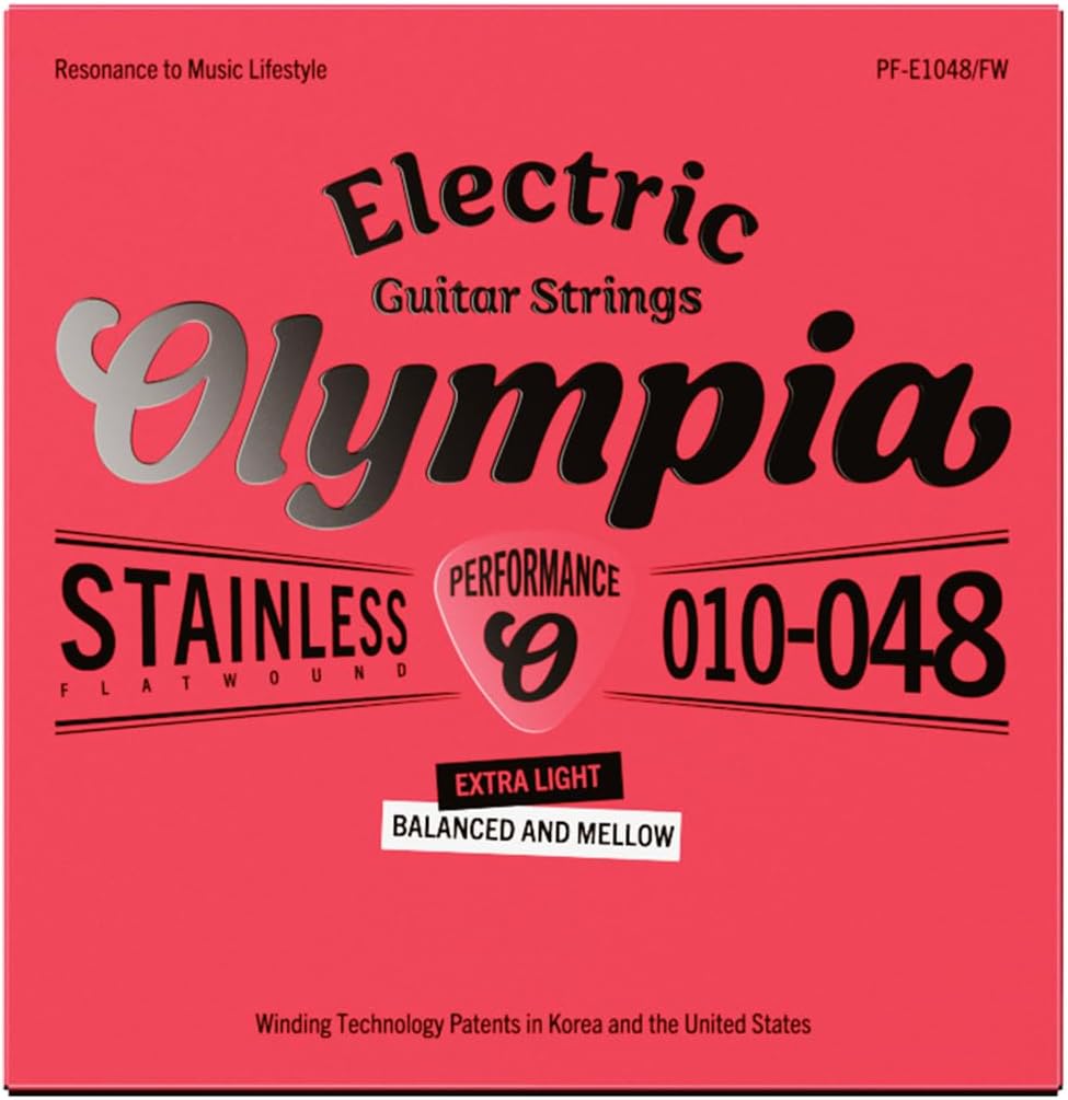 Olympia stainless steel flatwound electric guitar strings 10-48 gauge
