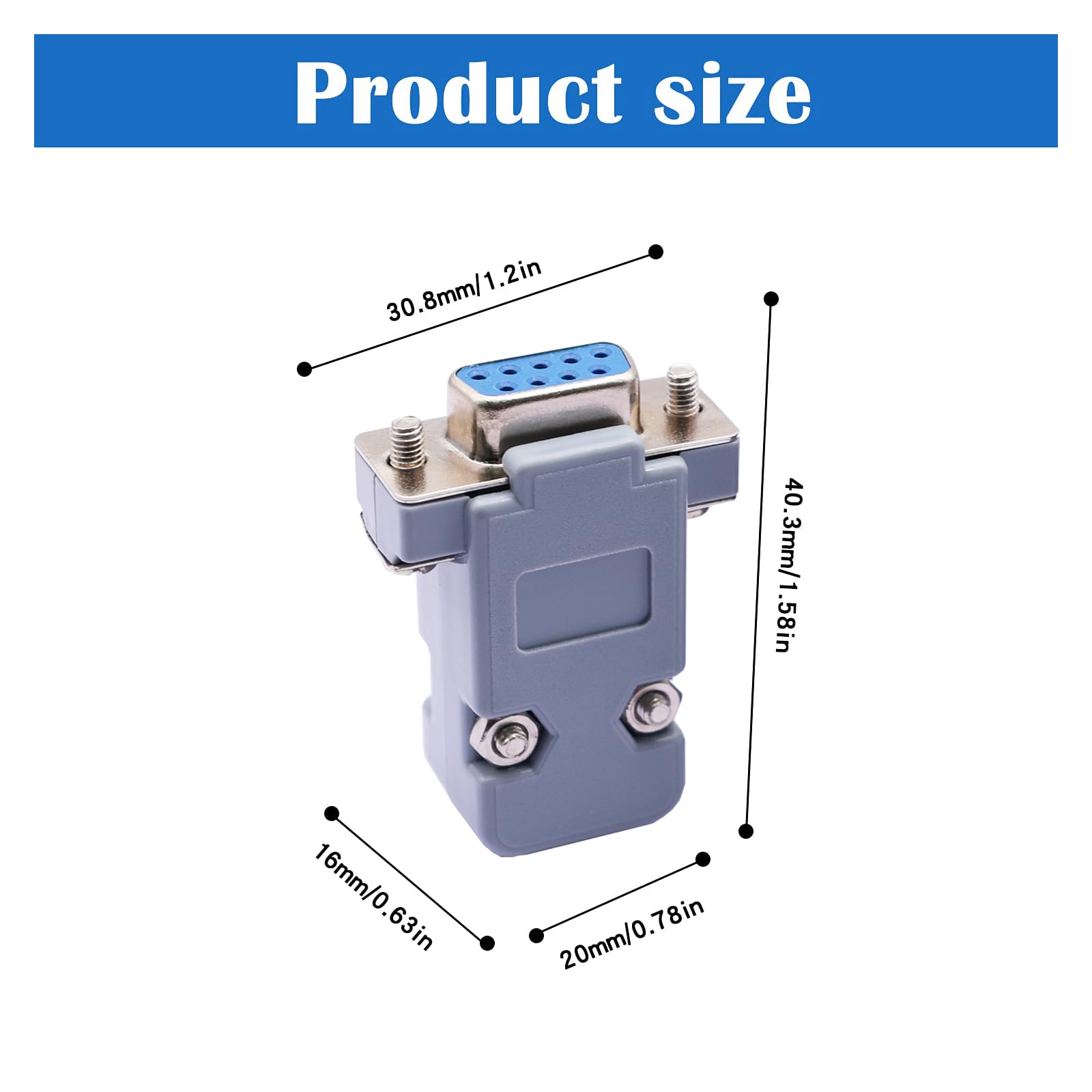 18Pack DB9 Connector Adapter Kit, 9 Pin D-SUB Male/Female Solder Cup Connectors, Tin Plated Housing, Lightweight Gray Plastic Hoods, Individually Bagged