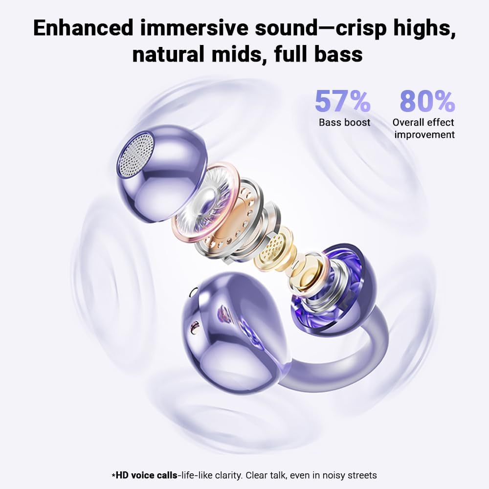 Clip on Earbuds,Open Ear Earbuds Wireless Bluetooth 5.4, Lightweight Open Ear Headphones with Mic 58H Battery,Waterproof,for Sports, Running, Small Ears & Glasses Wearers,Workouts - Image 4