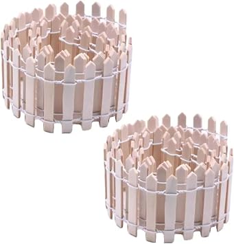 Mini Fairy Garden Fence, 35"L x 2"H DIY Small Wood Decorative Picket Fence Micro Landscape Miniature Ornaments for Dollhouse, Crafts, Diorama Project, Plant Pot. White Beige, 2 Pack