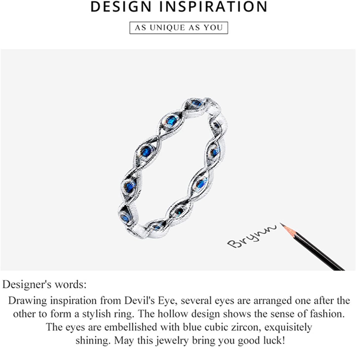BISAER Evil Eye Ring 925 Sterling Silver with Royal Blue Gemstones Classics Lucky Eye Cubic Zirconia Stacking Eternity Finger Rings Bands Promise Ring for Lover Size 6-9… - Image 7