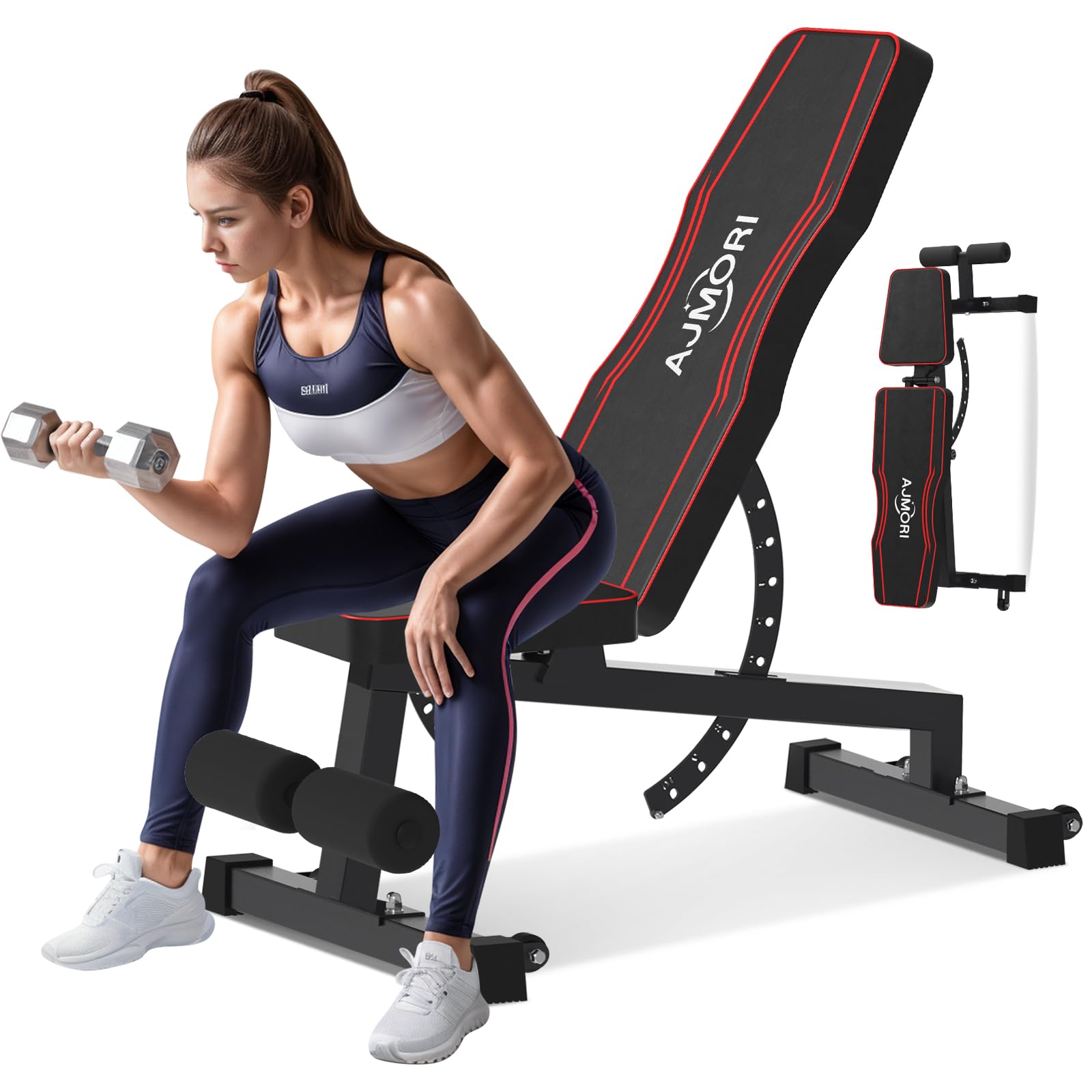 Adjustable Weight Bench,Workout Bench for Home Gym, 1200 LB Stable Incline Decline Bench for Full Body Workout, Black Red