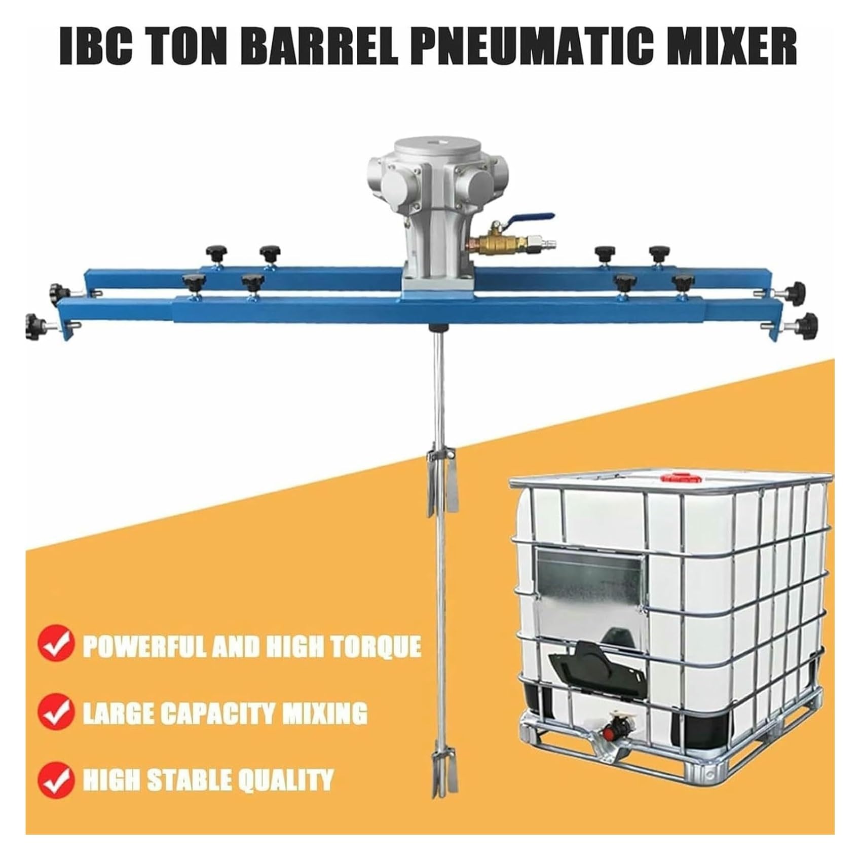 Profesjonalny Mieszalnik Pneumatyczny 1300 Obr./Min, Mieszalnik Zbiornikowy 1,5 Km, Mieszalnik Pneumatyczny 1000 L, Długość Pręta Mieszającego 960 Mm, Średnica Wirnika 250 Mm,