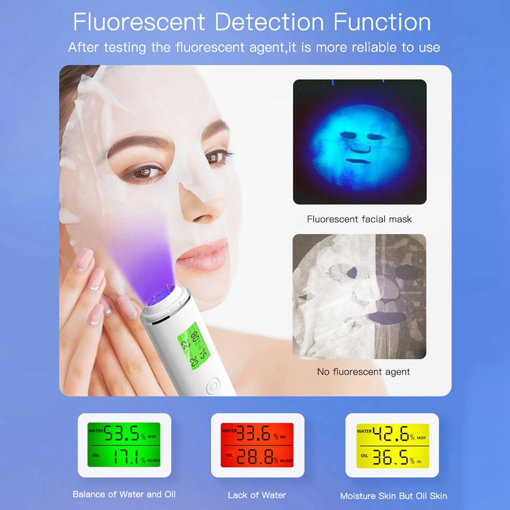 Tester di idratazione della pelle con display LCD, rilevatore di agenti fluorescenti, misuratore cutaneo