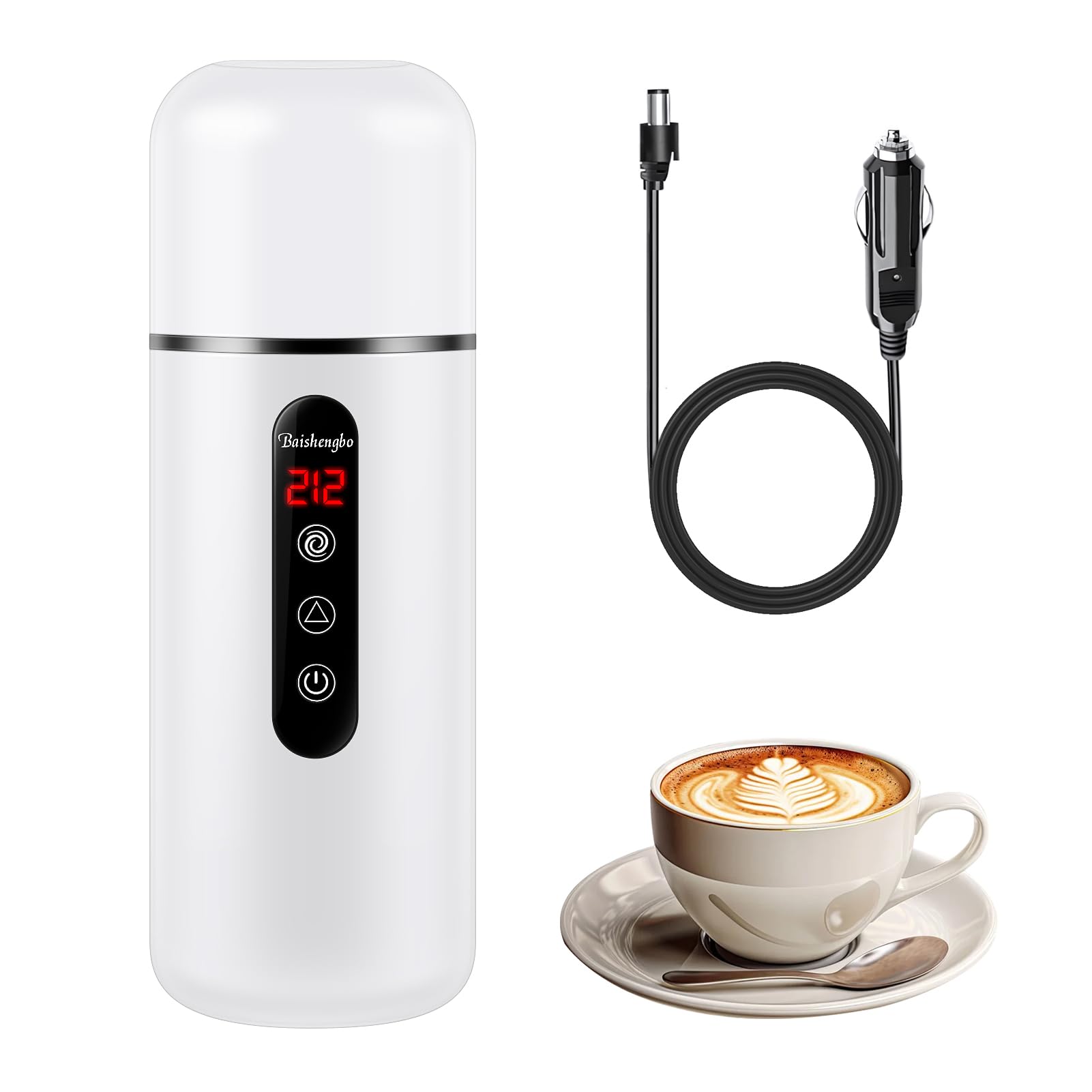 car kettle, portable electric travel kettle, 12v/24v car coffee warmer,420ml hot water heater with built-in magnetic induction stirring,mini hot water boiler for tea coffee milk