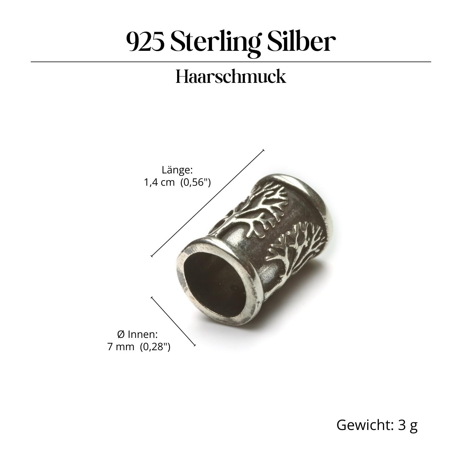 Lebensbaum Bartperle 925 Sterling Silber keltischer Bartschmuck Haarperle Damen Herren Silberperle Yggdrasil Haarschmuck Dreadlocks