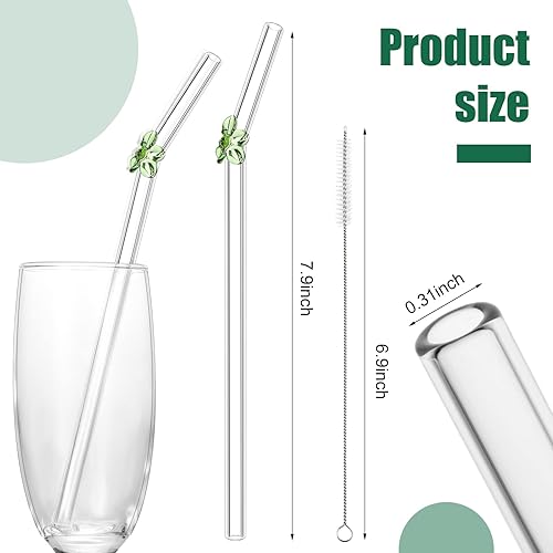 Miniatura 2 de 8 pajitas de cristal reutilizables con flores y mariposas, pajitas de cristal transparentes, resistentes a las roturas, pajitas dobladas, coloridas