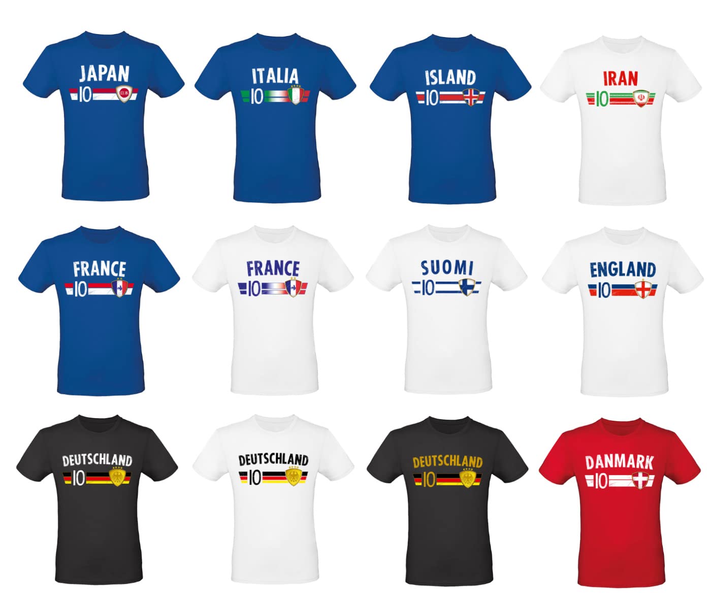 EM & WM Länder Fan-T-Shirt – Fußball Nationalmannschaften Shirt für Männer & Frauen – 100% Baumwolle – Fanartikel für Europameisterschaft & Weltmeisterschaft – viele Länder mit 10