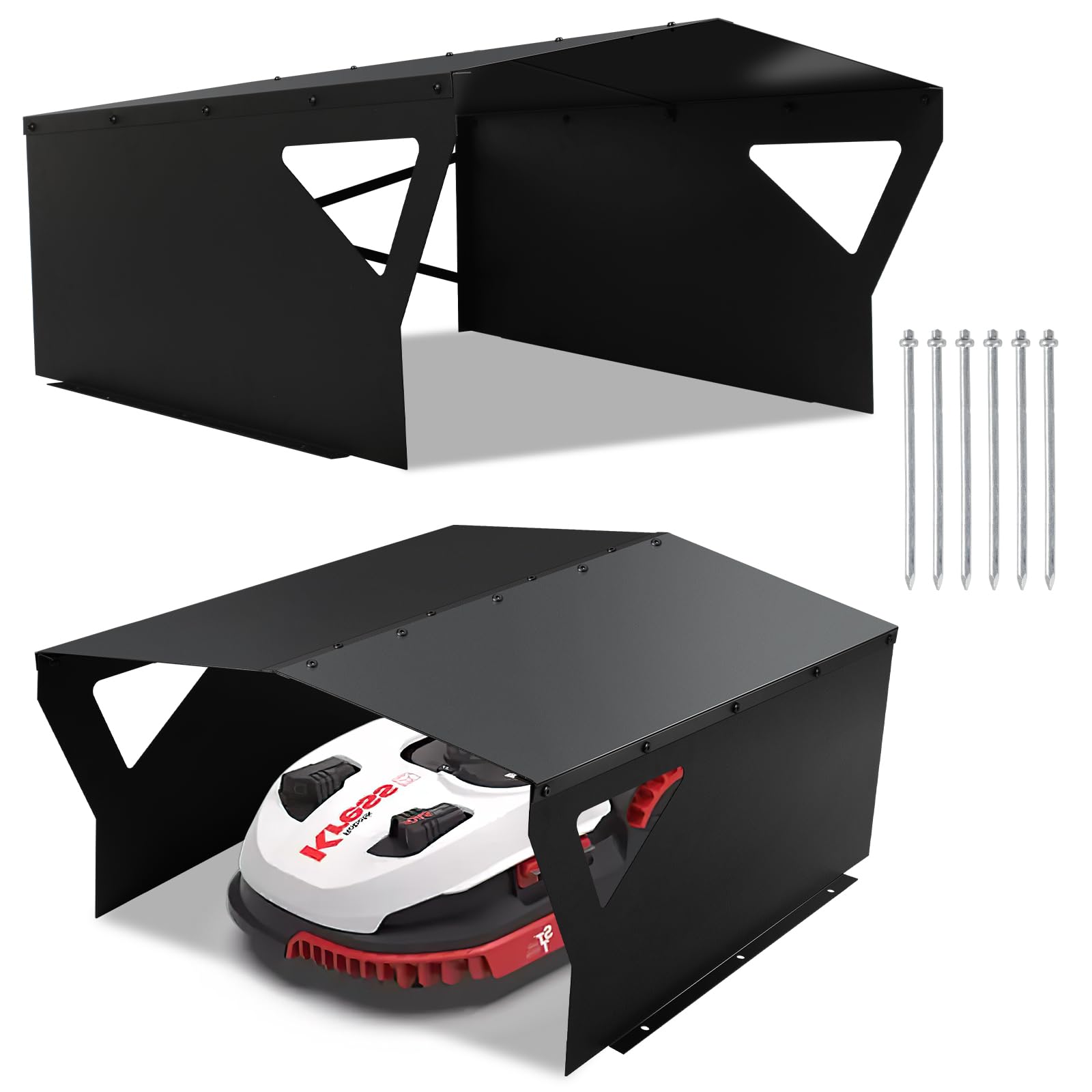 Garage zincato per robot tosaerba, 78 x 60 x 34 cm, per robot da erba, resistente alle intemperie, protezione UV, con materiale di montaggio, nero