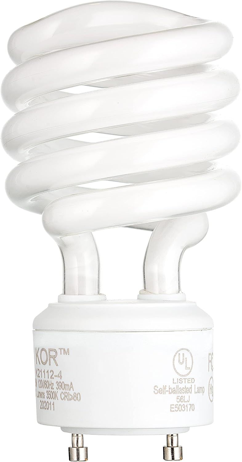 KOR (Pack of 4) 23 Watt Mini Spiral - GU24 Base - (100W Equivalent) - T2 Mini-Twist - CFL Light Bulb (Neutral White (3500K))