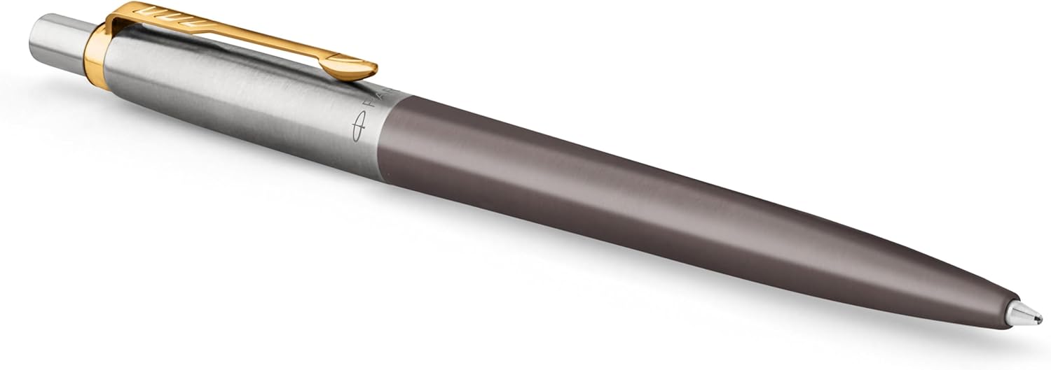 Parker Jotter Ballpoint Pen | Grey Lacquer with Gold Trims | Medium Point | Blue Ink Refill | Gift Box | Perfect Graduation Gifts