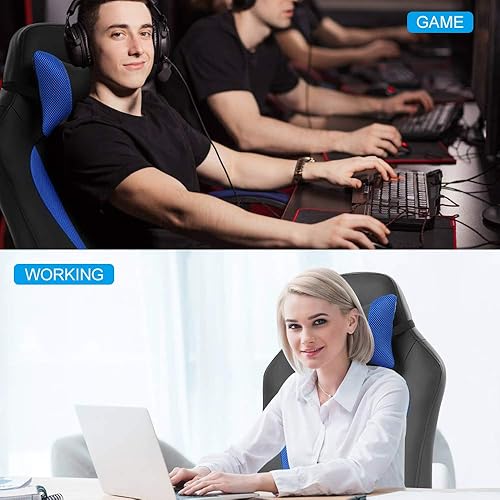 Miniatura 39 de Silla de oficina de piel sintética, silla de juegos de escritorio, respaldo alto, altura ajustable, silla de computadora con soporte lumbar trasero