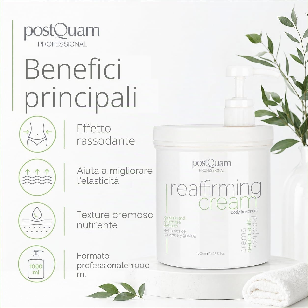 PostQuam Crema Rassodante Corpo Professionale 1000 ml – Trattamento Tonificante e Compattante per Pelle Più Soda ed Elastico