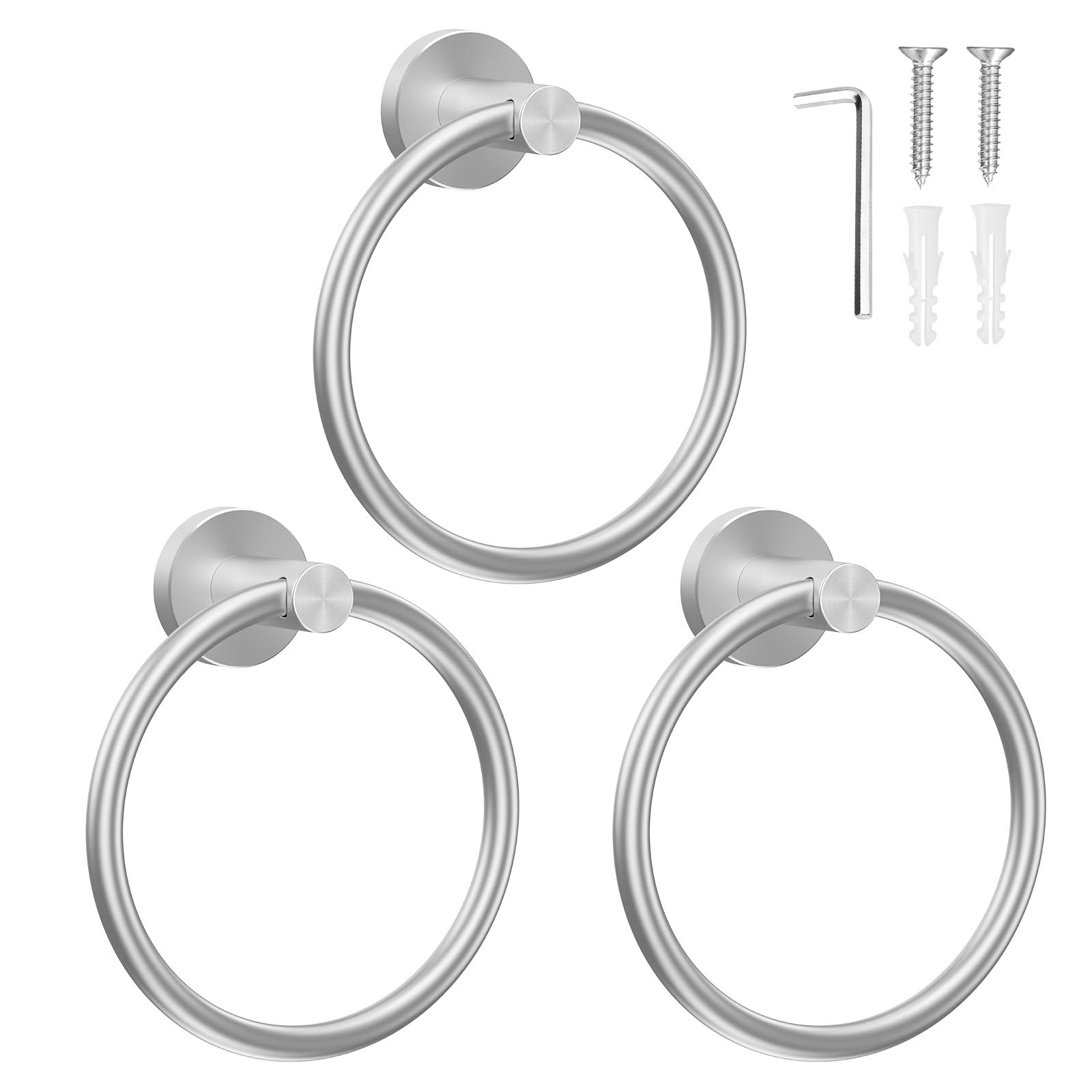 SetSail Towel Holder for Bathroom Wall Silver Towel Ring Stainless Steel Hand Towel Holder 3 Packs Towel Hanger for Bathroom Accessories, Drill Hole