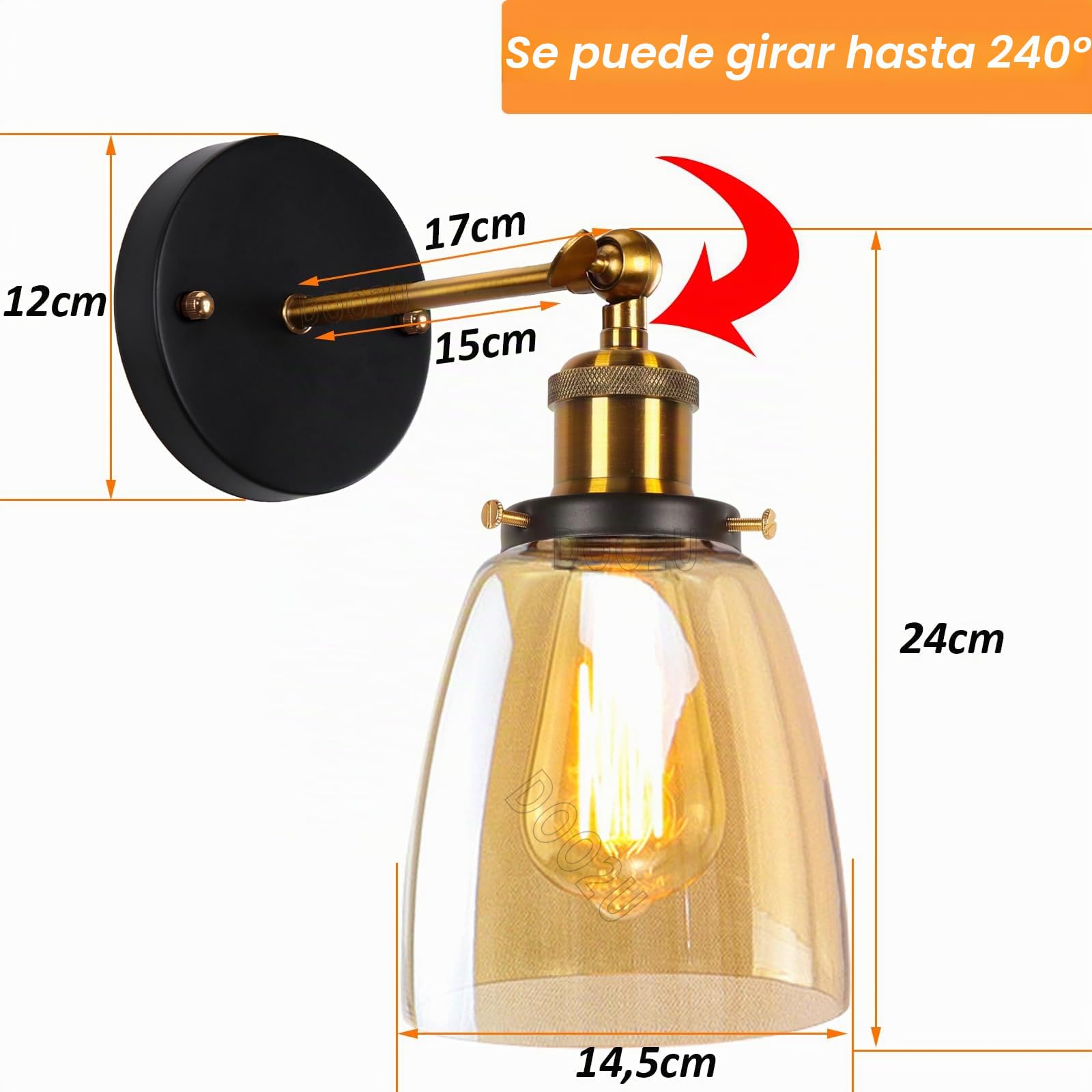 2 Piezas Aplique Pared Moderno Lámparas pared Interior E27 Apliques en Vidrio y Metal Industrial Luces de pared Dormitorio Iluminación Interior Ajustable para Pasillo Salón Baño
