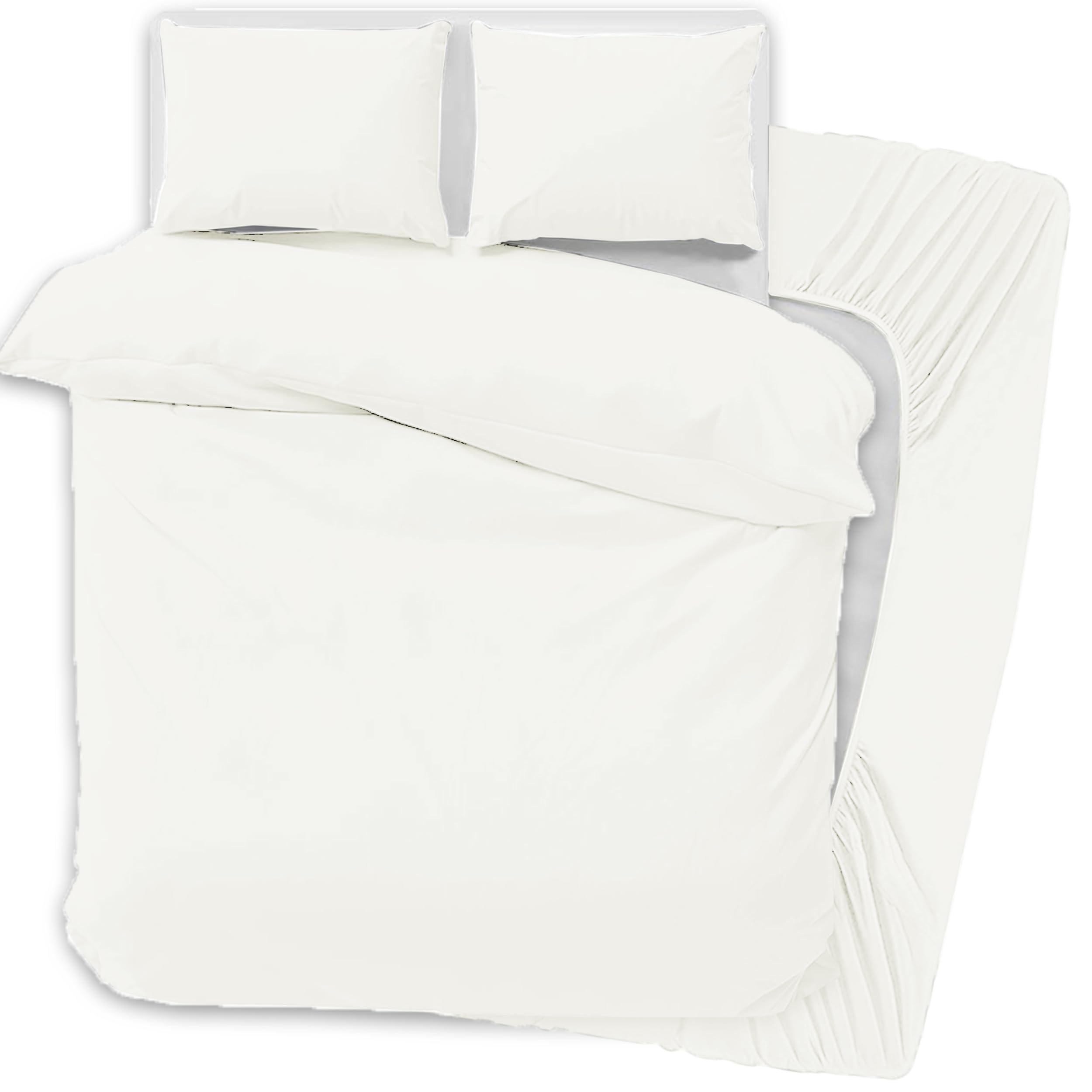 PRIME LINENS 4 Pcs Duvet Cover Set with Matching Fitted Sheet 30 cm Deep - Soft Breathable Premium Microfibre Quilt Cover Bedding Set (Cream, King)
