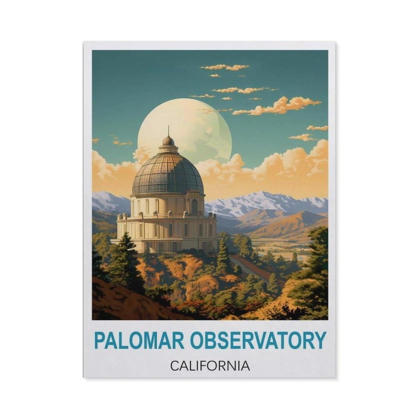 5D DIY Diamond Painting Kit，Palomar Observatory California Vintage Travel Posters，Crystal Mosaic Full Drill Round Diamond Painting Embroidery Accessories（50 x 60 cm/19.68 x 23.62 inches）-CB37
