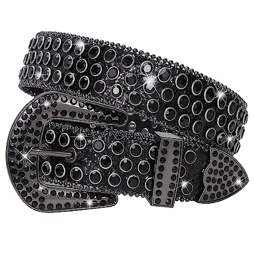 Image of SUOSDEY Women Men Rhinestone Belt Unisex Sequin Strap Bling Crystal Western Studs Glitter Luxury Belt for Jeans Pants Dress