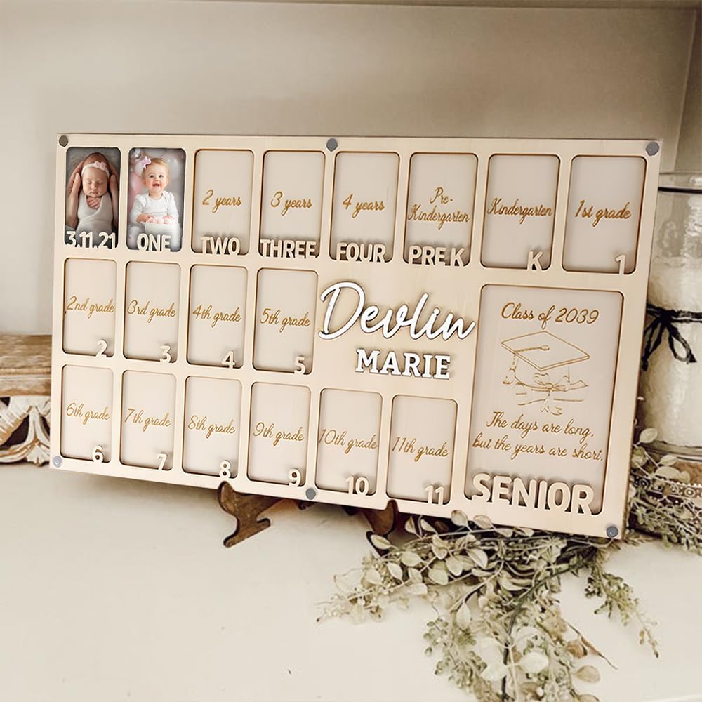 School Picture Frame Pre-K to 12, Grade School Years Photo Frame, Personalized Kindergarten To Grad School Picture Frames, School Years Wall Picture Frame K-12 Model-01