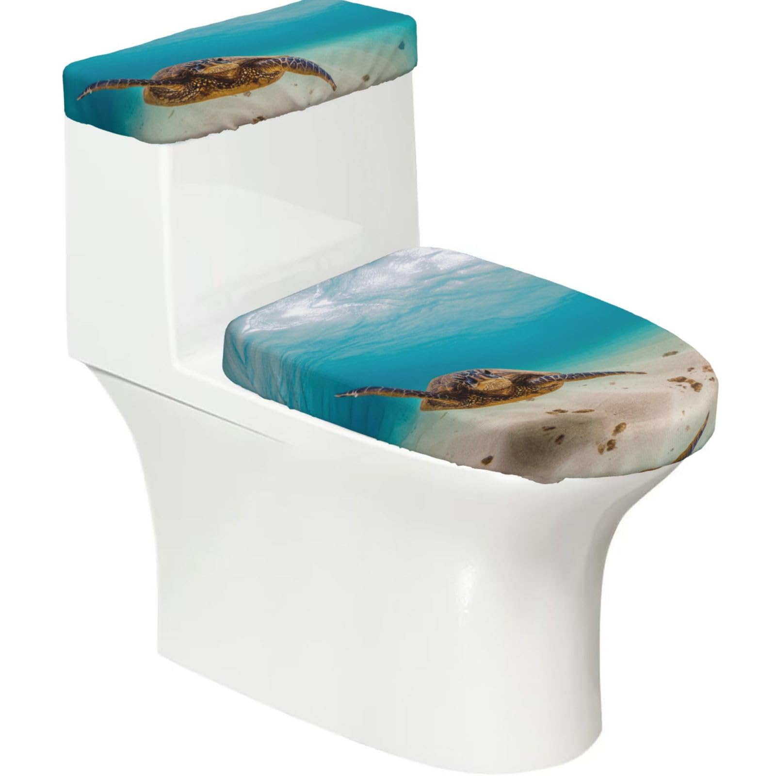 SATUSA Underwater Diving Sea Turtle Print Toilet Lid Cover Tank Lid Cover Stretchable Toilet Seat Covers For Bathroom Fit Most Round And Elongated Oval Toilet Bathroom Home Decor