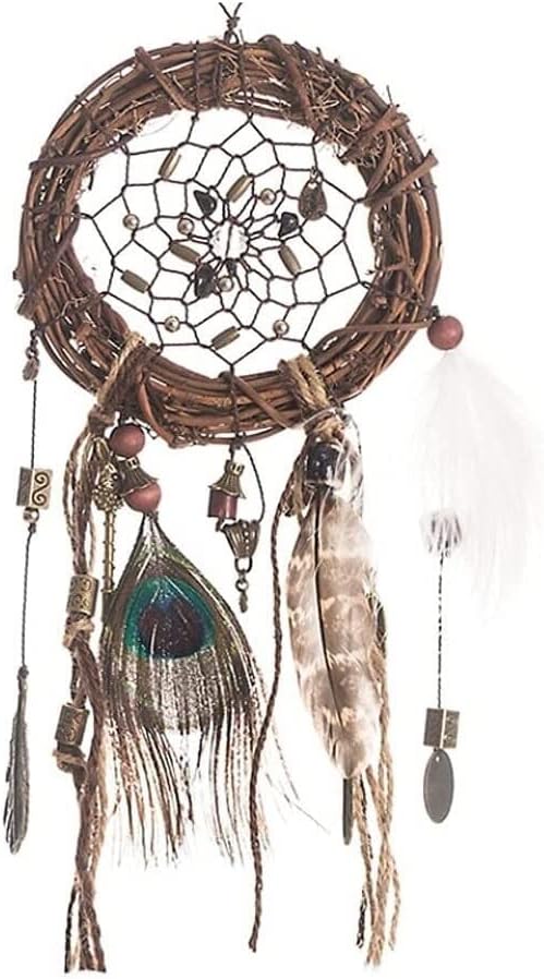 風鈴風車风铃 インドのレトロなドリームキャッチャーハンギングドリームリングホームクラフトの装飾品手作りの壁掛け羽飾り ヒーリング風鈴