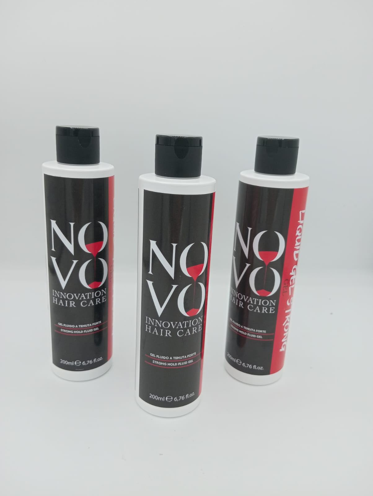 Novo Liquid Gel Strong, Gel Capelli Professionale a Tenuta Forte, Effetto Bagnato, 200 ml, Set da 3 Pezzi
