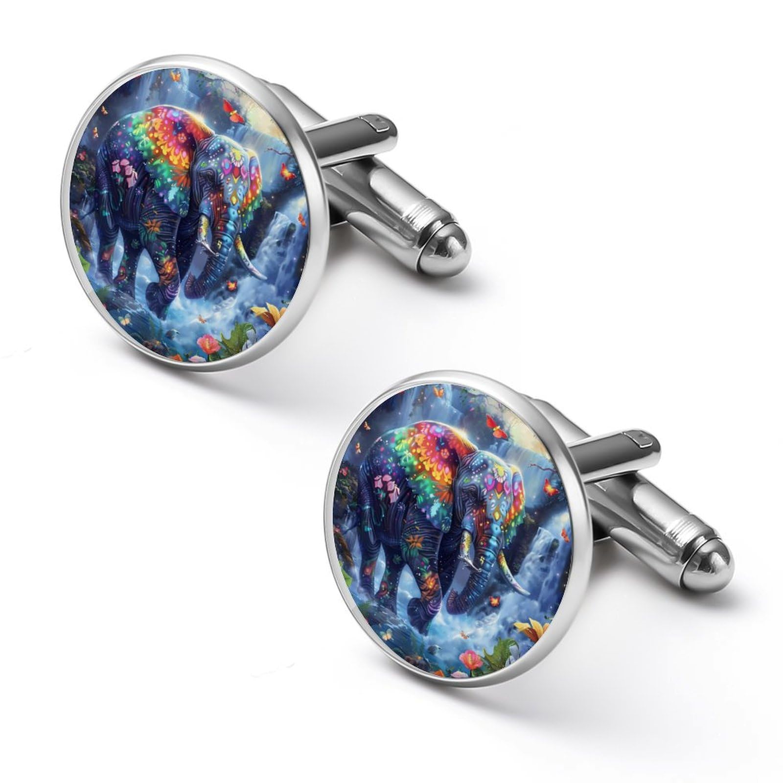 Generic Gemelos personalizados de elefante colorido para hombre, clásico, negocios, boda, camisa, gemelos, regalo de 0.7 pulgadas y 0.8 pulgadas