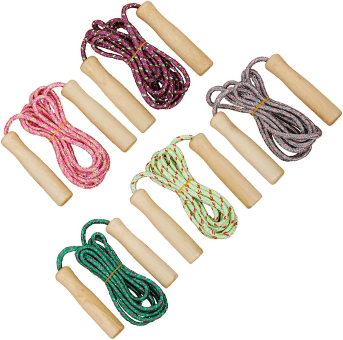 5pcs Wooden Handle Jump Rope Portable Skipping Exercise Equipment Lightweight for Fitness Training Random Color