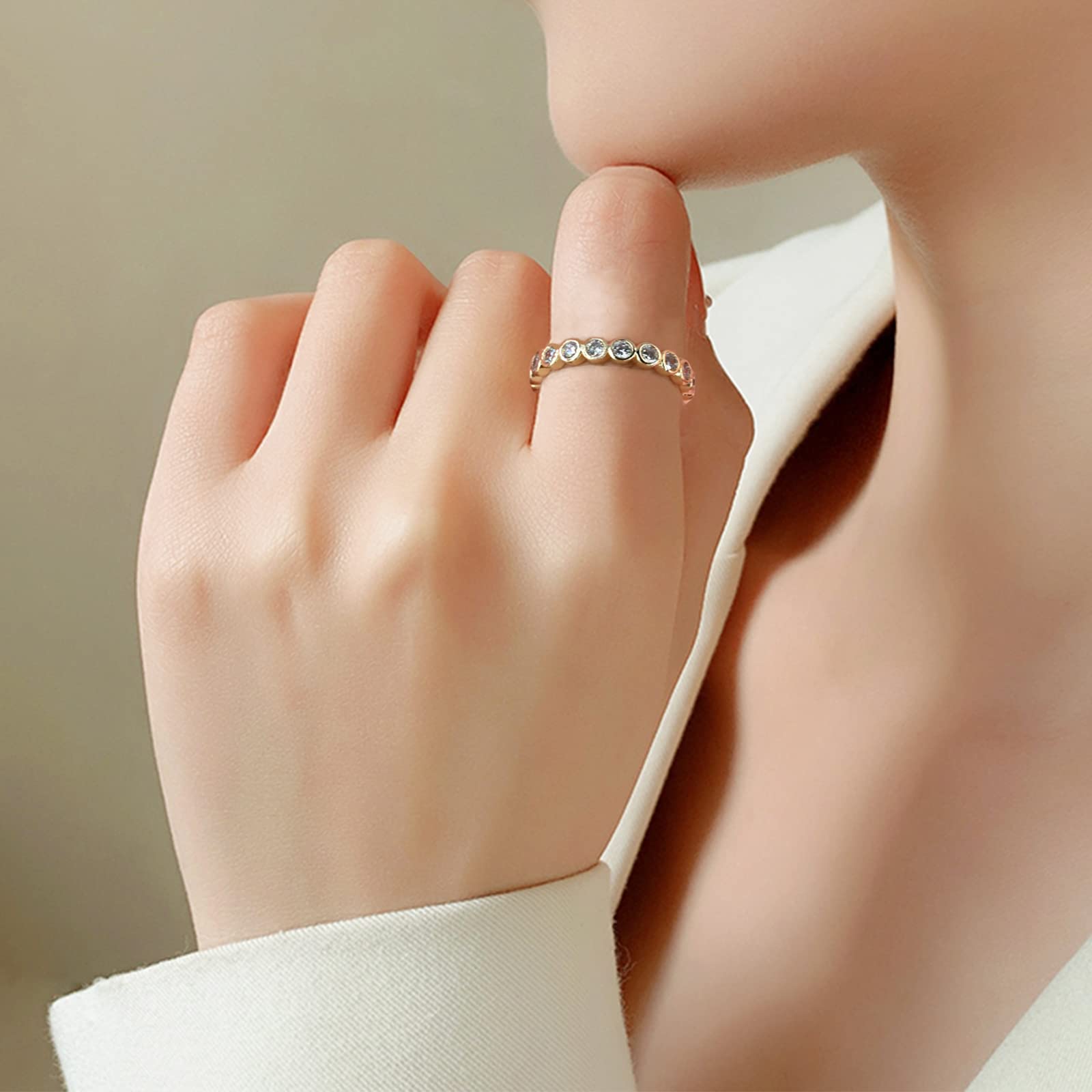 WBDWWTD BZEBI Anillo de eslabón Abierto apilable Chapado en Oro de 18 Quilates con circonita cúbica para Mujeres y niñas, Bandas de eternidad, joyería Minimalista