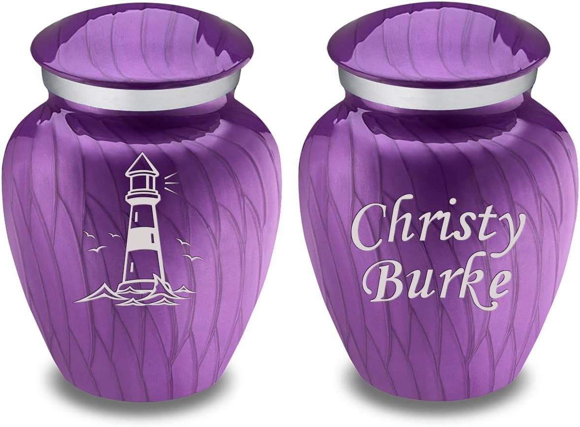 Geturns Embrace Keepsake Personalized Lighthouse Cremation Urns for Human Ashes I Pearl Purple Funeral Urn for Women and Men with Double Side Engraving I 3.5 lbs