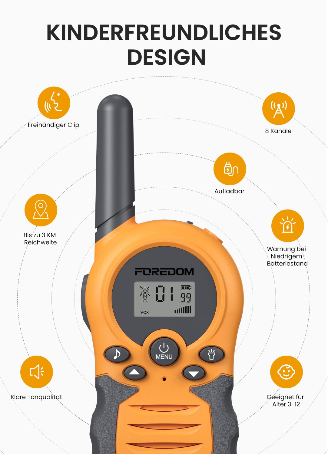 FOREDOM Wiederaufladbare Walkie Talkies für Kinder Walkie Talkies Funkgeräte Set Spielzeug für Jungen & Mädchen 3-12 Jahre, Abenteuer, Camping, Wandern – 3er Set