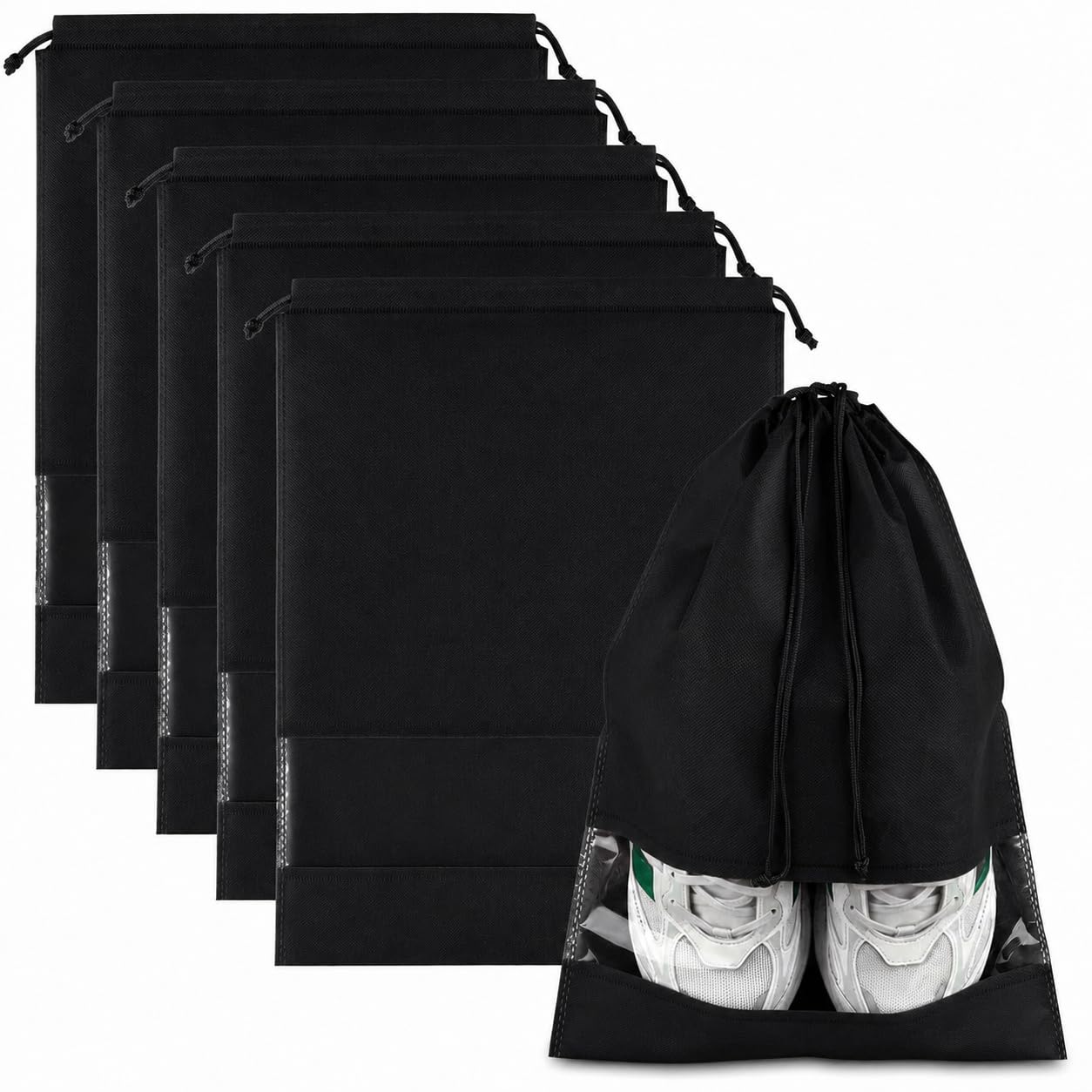 Travel Shoe Bags, Polyester Packing Organiser Tote Bags for Men and Women, Plain, Pack of 6 (Black)-image-48
