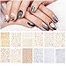 VETPW 12 Feuilles Stickers Ongles, 3D Nail Art Stickers, Or Argent Auto-Adhésif Autocollant D'art D'ongle Métallisé Nail Art Décalcomanies pour Décoration Ongles Bricolage