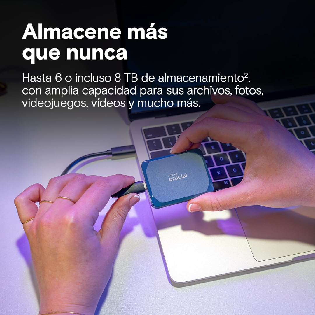 Crucial X10 2TB SSD Externo Portátil, hasta 2100MB/s, USB-C 3.2 Gen2, Clasificación IP65 de resistencia al agua y al polvo, Disco Duro Sólido Externo, Azul Mate - CT2000X10SSD9-02