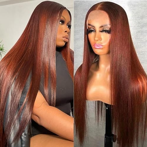 250 Density Upgraded Tiny Knots Reddish Brown #33 HD Lace Front Wigs Human Hair Colored 20inch Real Full Large Lace Space 13x4 Straight Lace Front Wigs Human Hair Wigs For Black Women