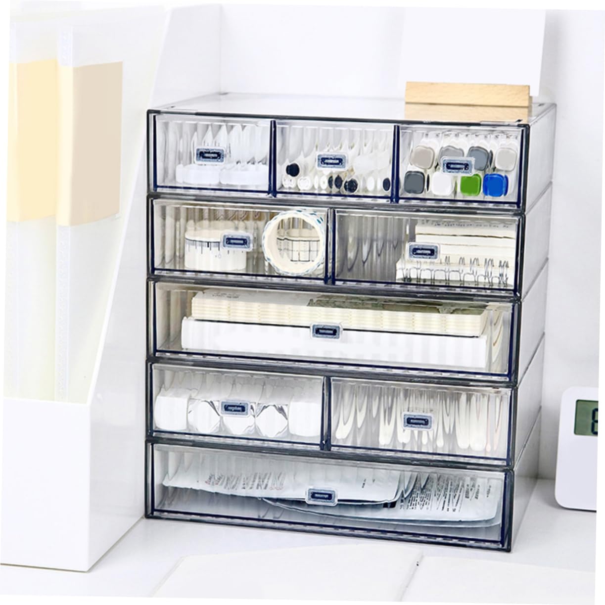 SHINEOFI Organizzatore Da Scrivania Semplice Ed Elegante Scatola Portaoggetti Con Cassetti Organizzazione Della Scrivania Da Ufficio Set Da 3 Pezzi in Plastica