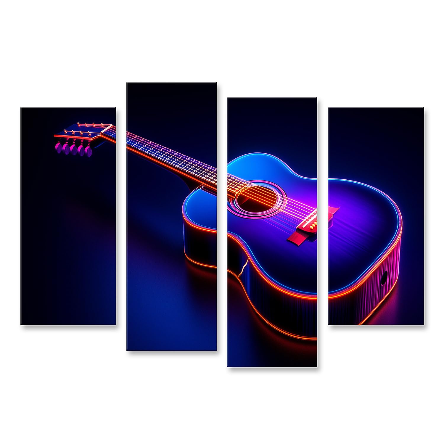 islandburner Quadro su tela, chitarra luminosa in colori neon per soggiorno, amanti della musica, negozio di musica, immagini da parete